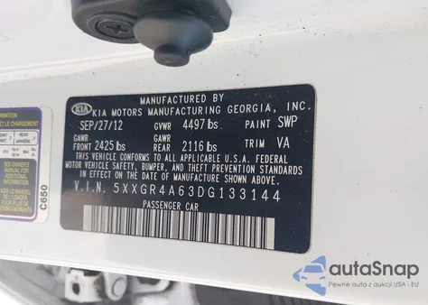 2013 Kia Optima Sx из США, поврежденный, VIN 5XXGR4A63DG133144